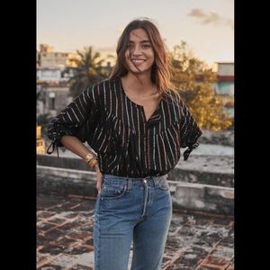 Sezane Black Striped Peasant Blouse - Size 10